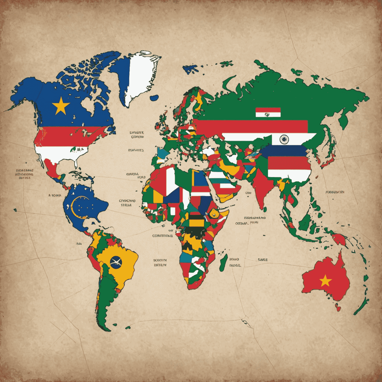 A world map highlighting emerging economies with growth indicators and flags of various countries, symbolizing global market expansion