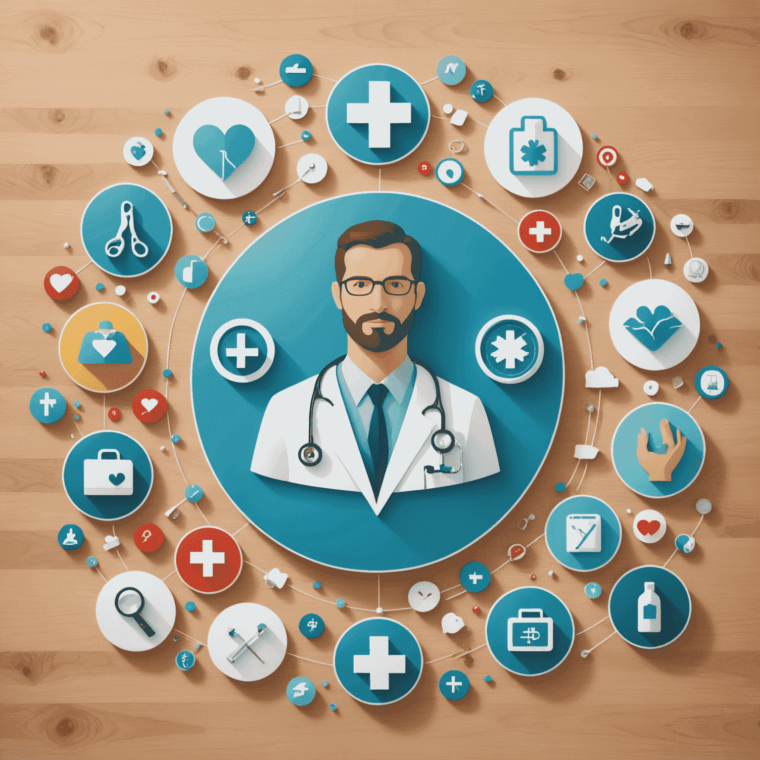 Healthcare industry representation with medical symbols and patient care imagery